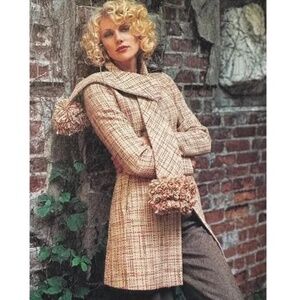 Vintage Anthropologie Elevenses Patricia Tweed Pom Pom Scarf Coat Size 10